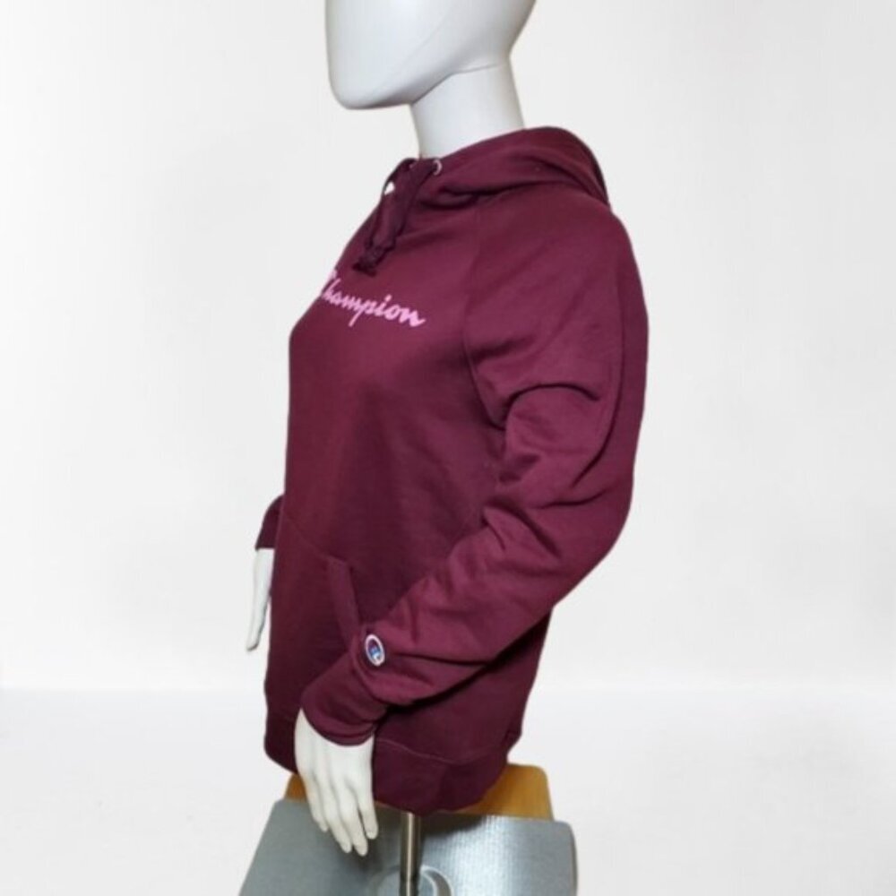 Champion Womens Hoodie Small Burgundy Logo Pullover Sweatshirt Casual - Picture 8 of 12